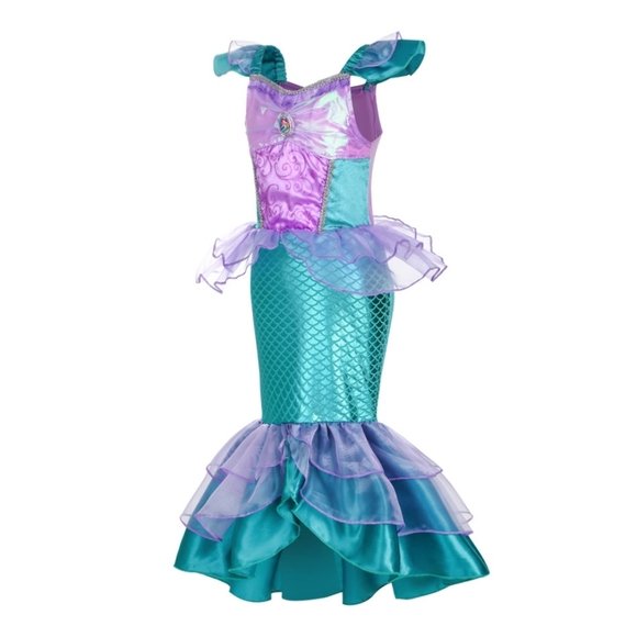 Little Mermaid Ariel Costume Dress 4T Purple & Teal Girls Disney Princess Gown - Picture 2 of 6